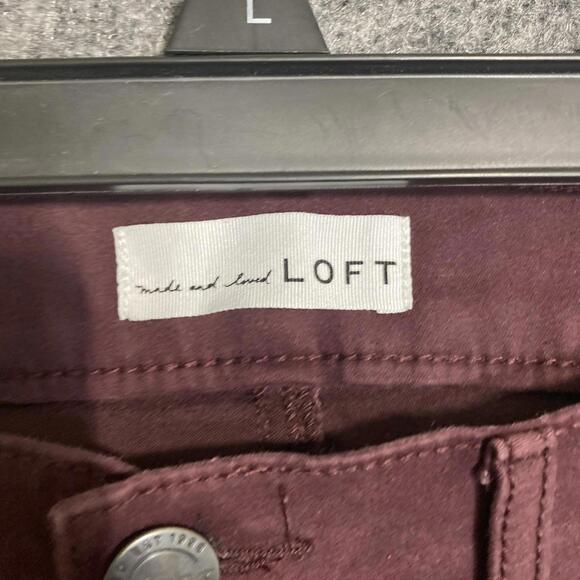 LOFT Pants Womens Size 8 Burgundy Stretch Mid Rise Flat Front Super Skinny Leg - Picture 3 of 10